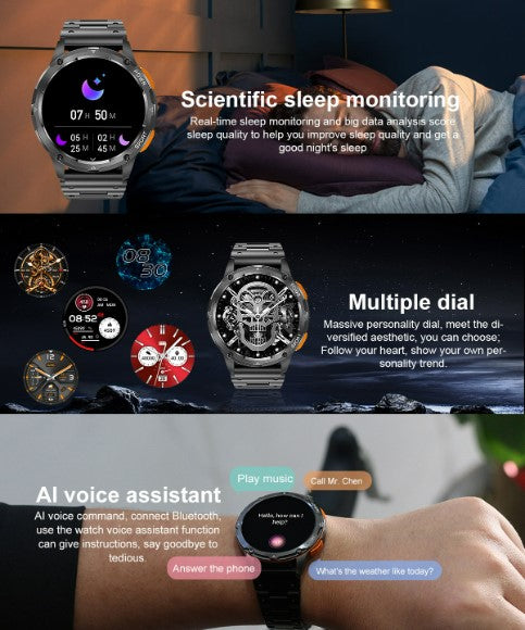 AK59 Smart Watch HD AMLOED Screen w/ health monitoring - Jinsanzhu Steel Strap_6
