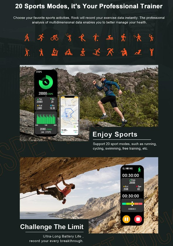 ROCK Rugged Smart Watch For Men Outdoor Sports - Army Green_4